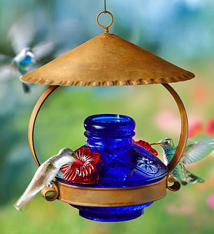 Lapis Blue Hummingbird Feeder